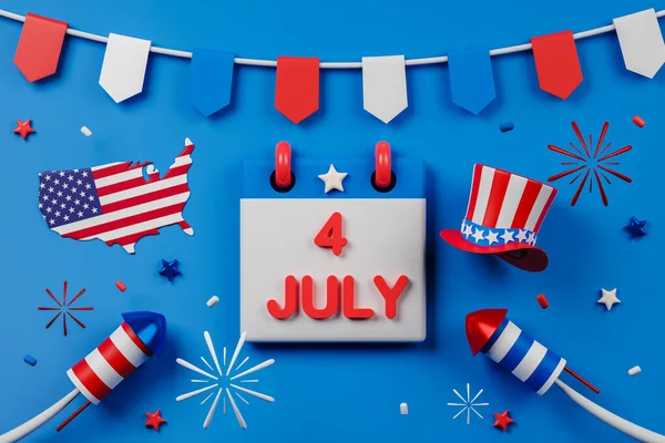 Waardoor Verenigde Staten Onafhankelijkheid Dag Illustratie Juli Kalender Met Vuurwerk — Stockfoto