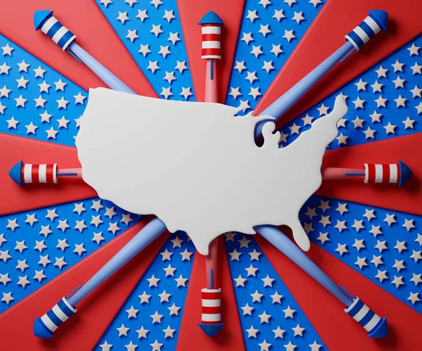 Renderizado Día Independencia Ilustración Mapa Blanco Los Estados Unidos América —  Fotos de Stock