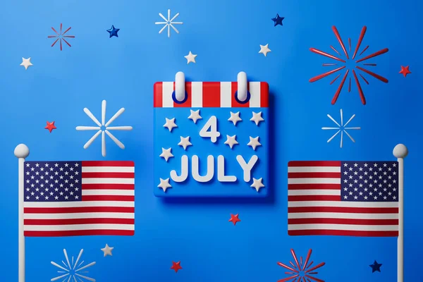 Renderizado Día Independencia Ilustración Calendario Del Julio Con Bandera Americana —  Fotos de Stock