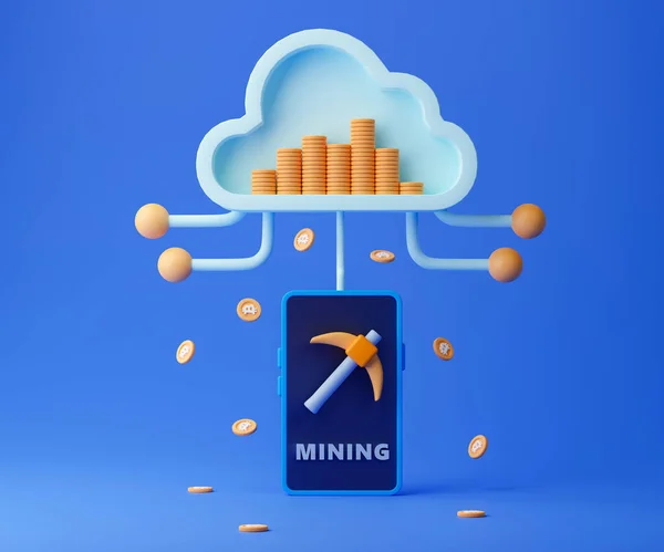 Concetto Rendering Cloud Mining Smartphone Estrazione Criptovalute Con Tecnologia Cloud — Foto Stock