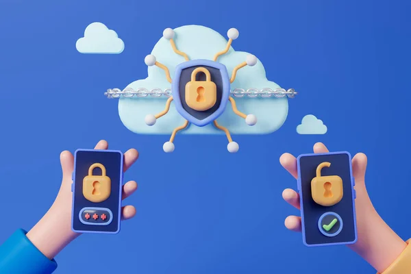 Rendering Concept Cloud Computing Security System People Unlock Cloud Using — Stok fotoğraf
