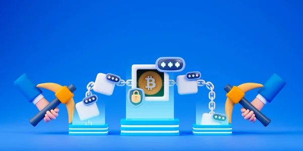 Rendering Concept Cryptogeld Mijnbouw Blockchain Technologie Illustratie — Stockfoto