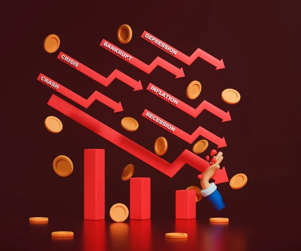 Rendering Concept Economic Recession Downtrend Arrows Businessman Hands Bar Chart — Stock fotografie