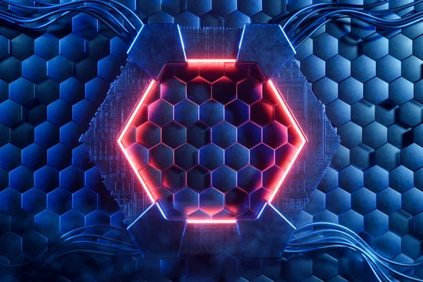 Rendering Empty Sci Heksagon Frame Honeycomb Tiles Background Copy Space — Zdjęcie stockowe