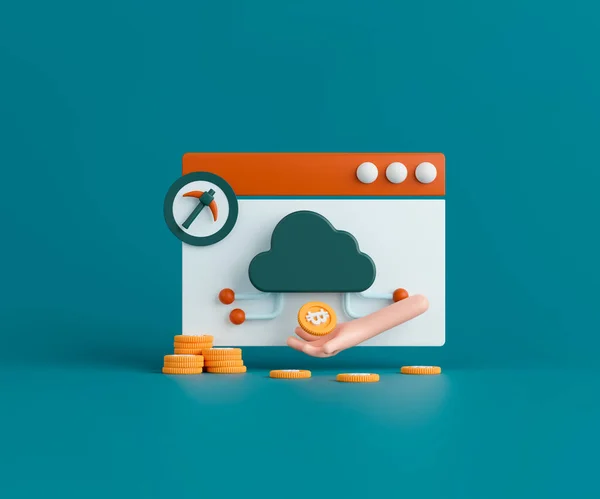 Rendering Concept Cloud Mining Illustration People Mining Cryptocurrency Using Cloud — Foto Stock