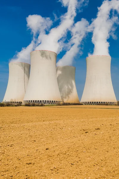 Nuclear Power Plant in Temelin Situated Behind a Freshly Plohed — Stock Photo, Image