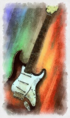 gitar boyalı suluboya