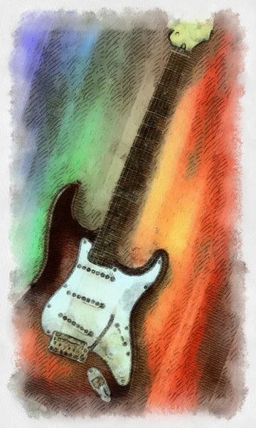 Guitarra pintada aquarela — Fotografia de Stock