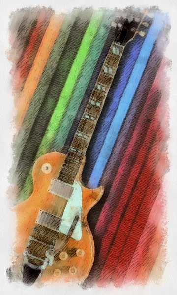 Guitarra pintada aquarela — Fotografia de Stock