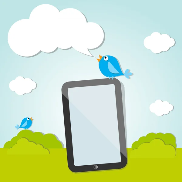 Dijital tablet ile kuş — Stok Vektör
