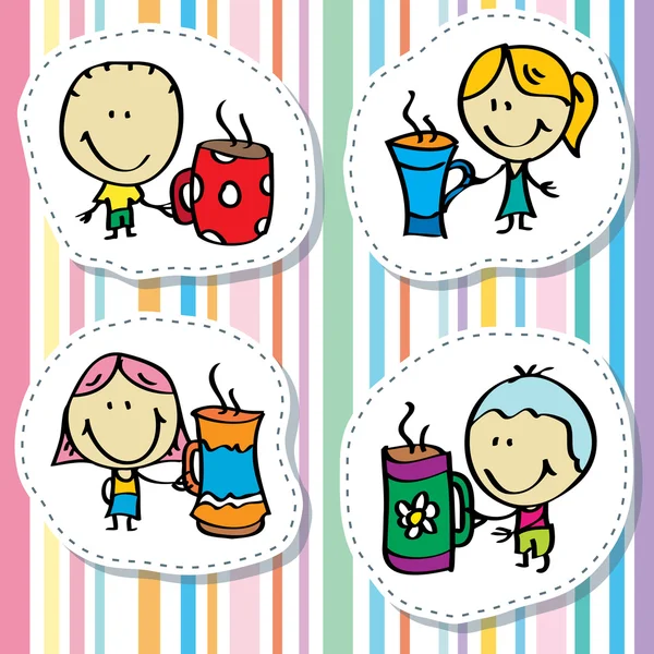 Kids with mugs — Stock Vector