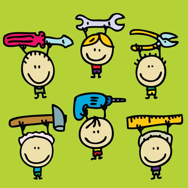 Children and tools — Stock Illustration Children and tools Stock Illustration