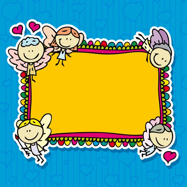 Carino doodle telaio carta con angeli amur felice con amore cuori di San Valentino — Vettoriale Stock