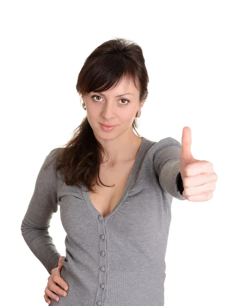 Šťastná žena s palec nahoru - izolované na bílém pozadí — Stock fotografie
