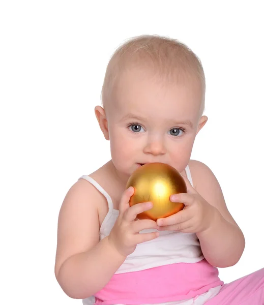 Portrait of lovely baby playing with Christmas ball — Stock Photo, Image