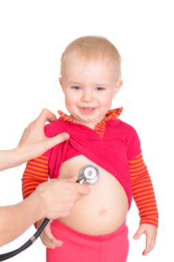 Beyaz bir adam izole phonendoscope kızla tatlı bebek