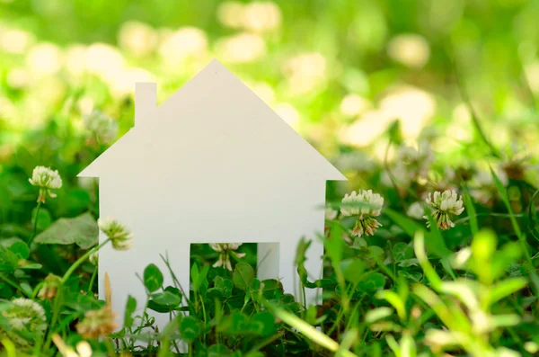 Huis in groene veld Stockfoto