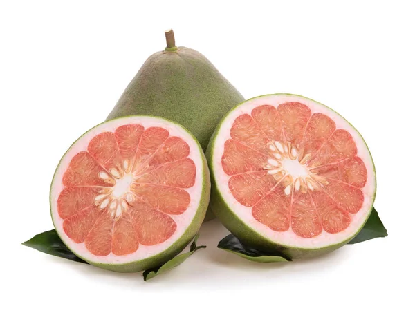 Pomelo Citrusvruchten Met Bladeren Geïsoleerd Witte Achtergrond — Stockfoto