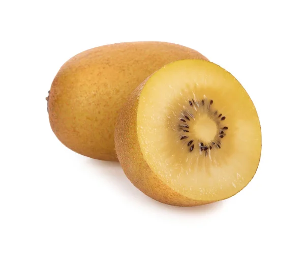 Złote Owoce Kiwi Pół Plasterka Izolowane Białym Tle — Zdjęcie stockowe