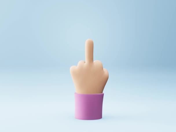 Cartoon style hand with middle finger gesture. Fuck you sign. 3d render. Aggressive gesture for insulting or showing protest — 图库视频影像