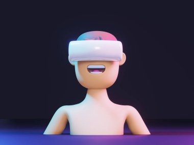 Çizgi filmci 3D gözlüklü. Oyun konsolu I. Sanal gerçekliği oynuyorum. Metaverse yeni gelecek teknolojisi kavramı. 