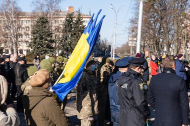 Poltava, Ukrayna - 20 Şubat 2022 Nebesna Sotnia Anıtı ve Meydan ve Haysiyet Devrimi Ayini