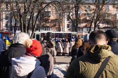 Poltava, Ukrayna - 20 Şubat 2022 Nebesna Sotnia Anıtı ve Meydan ve Haysiyet Devrimi Ayini