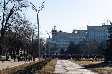 Poltava, Ukrayna - 20 Şubat 2022 Nebesna Sotnia Anıtı ve Meydan ve Haysiyet Devrimi Ayini
