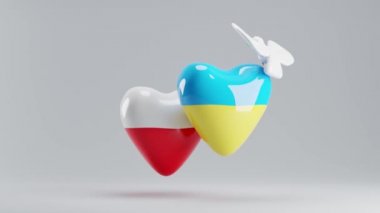 Yeşil şubeyle barış güvercini ve 2022 yılında Polonya 'nın Ukrayna' ya destek verdiği Ukrayna ve Polonya 'nın 3D yorumları.