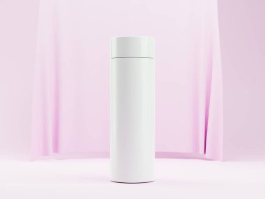 Krem, saç kremi ya da jöle için 3 boyutlu plastik beyaz kavanoz. Pembe ve beyaz renk. Paket modeli 