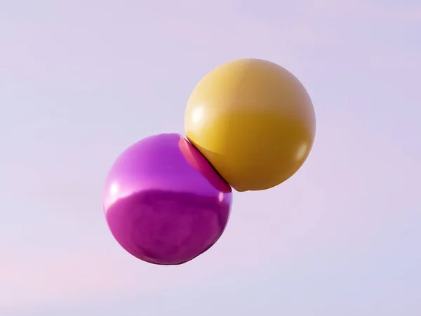 Render Two Balls Collision Purple Yellow Colors High Quality Illustration — Foto Stock