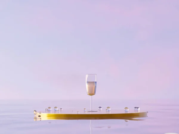 Візуалізація Шампанського Золотому Подіумі Воді Естетичне Зображення Високоякісна Ілюстрація — стокове фото