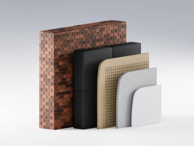 3 boyutlu duvar yalıtımı. Enerji tasarrufu için termal materyaller. Yüksek kalite 3d illüstrasyon