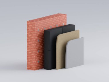 3 boyutlu duvar yalıtımı. Enerji tasarrufu için termal materyaller. Yüksek kalite 3d illüstrasyon