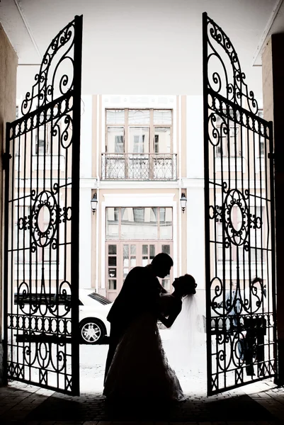 Braut und Bräutigam über Hochzeit — Stockfoto