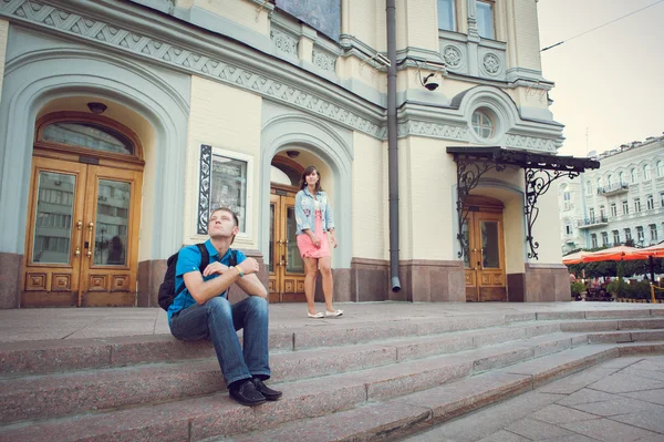 City walk of falling in love, gladness, happiness, smile, love. — Stock Photo, Image