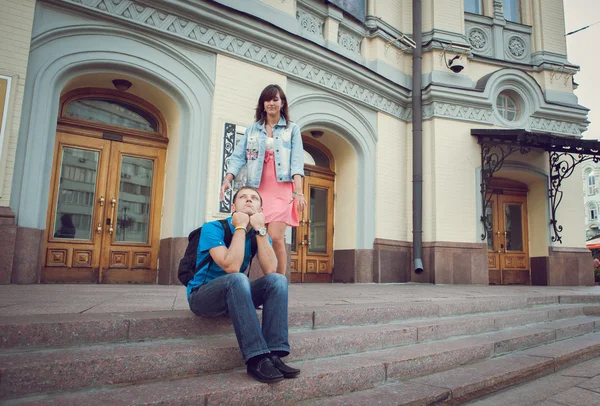 City walk of falling in love, gladness, happiness, smile, love. — Stock Photo, Image