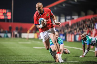 25 Mart 2022, Cork, İrlanda - Simon Zebo, Birleşik Rugby Şampiyonası maçında Munster (51) ve Benetton (22))