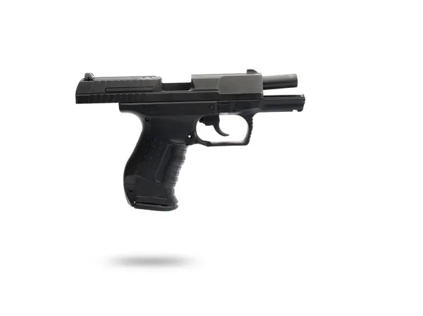 Arma de fogo munição com a corrediça montada e no fundo branco — Fotografia de Stock