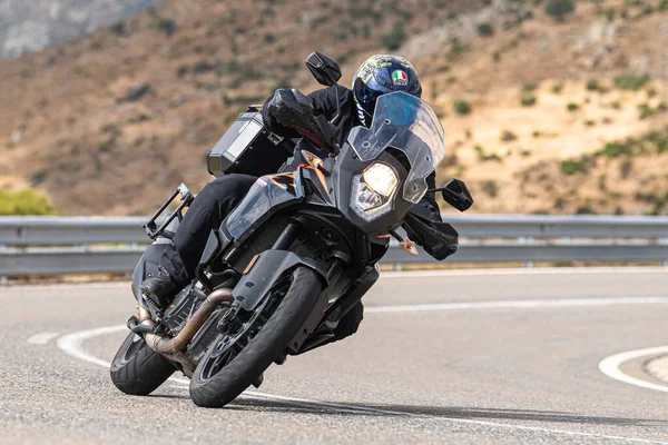 Motociclista Deitado Bicicleta Entrada Curva Foto Capturada Setembro 2020 Porto — Fotografia de Stock