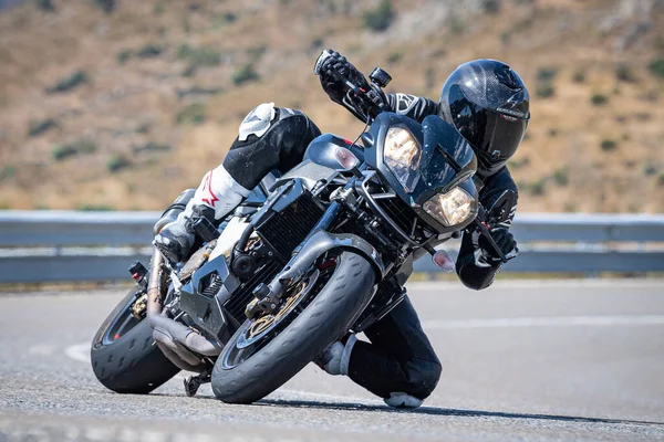 Motorcyclist Circulating Vehicle Port Navalmoral Located Province Avila Month September — Stock Photo, Image