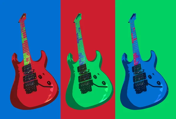 Três guitarras psicopatas coloridas — Fotografia de Stock