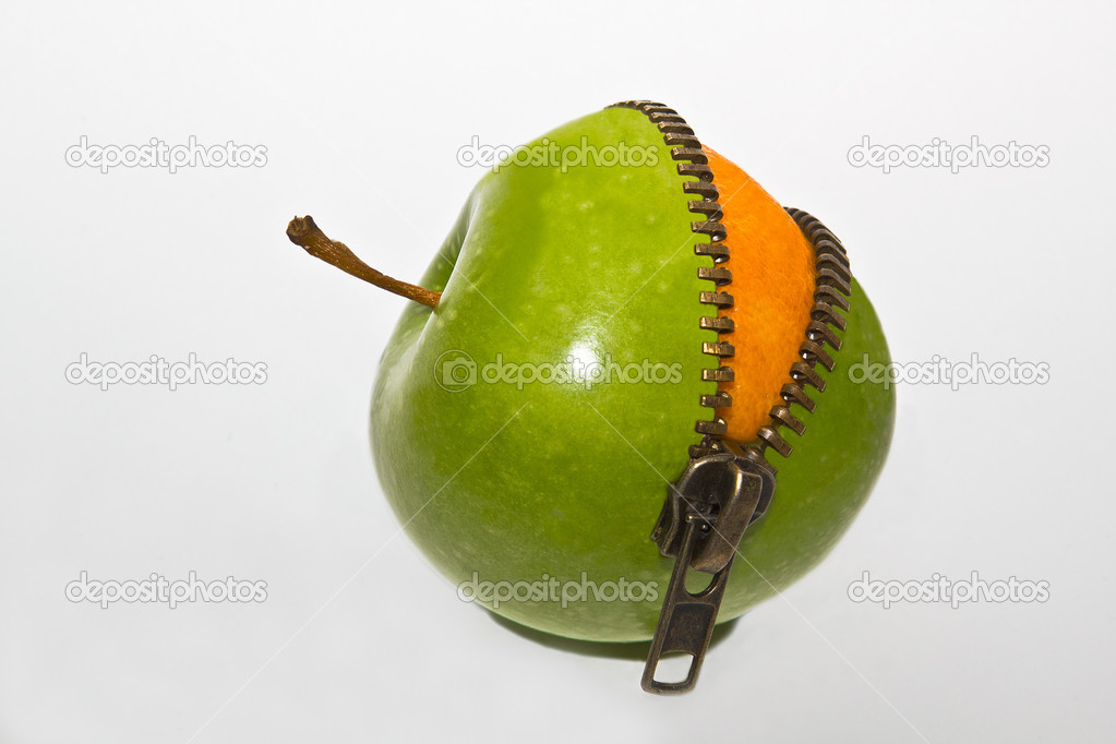 Orange inside apple with zipper