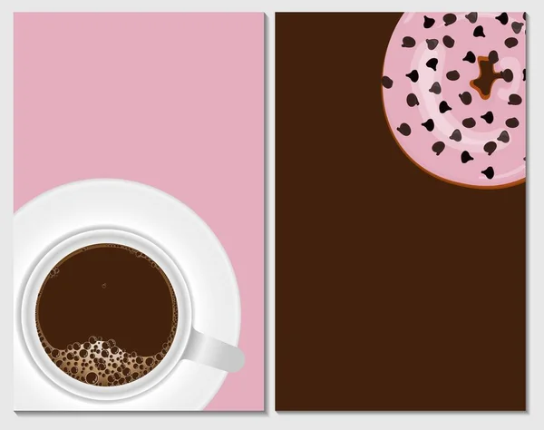 Hot Coffee White Mug Donut Pink Strawberries Glazed Chocolate Chips — Zdjęcie stockowe