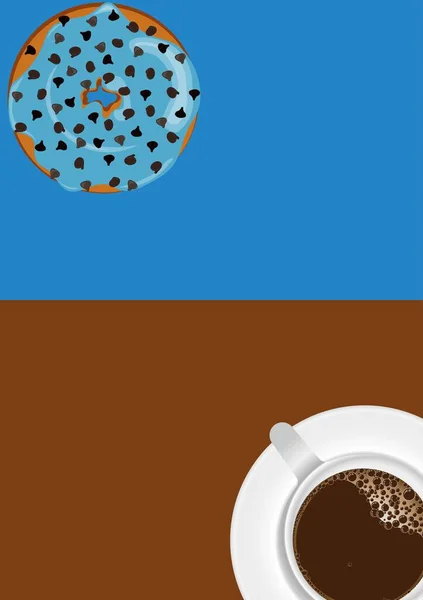 Горячий Кофе Белая Кружка Пончик Голубой Глазурованной Шоколадной Стружкой Топпинг — стоковое фото