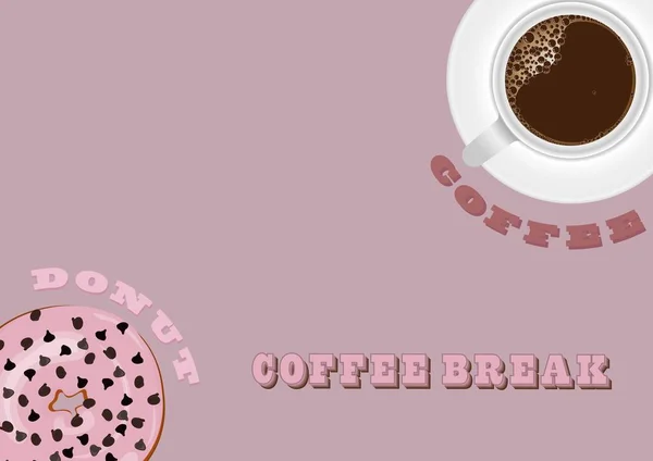 Coffee Donut Strawberries Choccolate Chips Pink Pastel Background Phrase Coffee — Photo