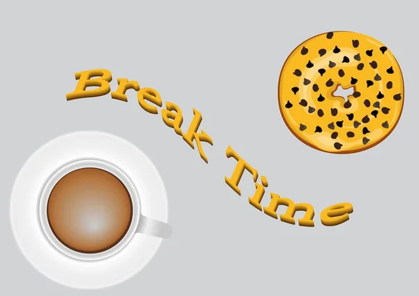 Coffee Mug Donut Caramel Chocoolate Chips Topping Phrase Break Time — Stok fotoğraf