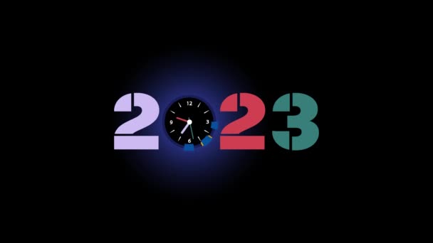 2023 Happy New Year Blue Yellow Wall Clock Moving Needle — Stock video