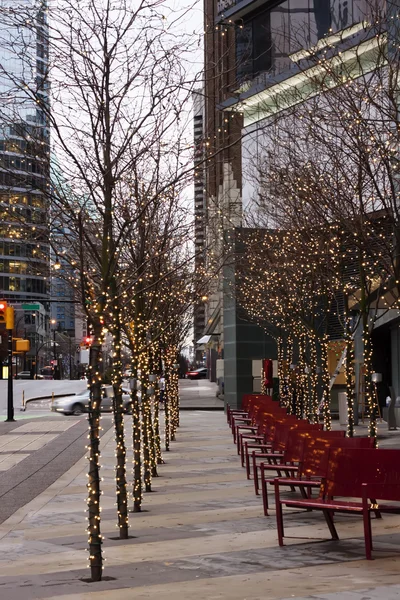Árvores iluminadas no centro de Vancouver Natal — Fotografia de Stock