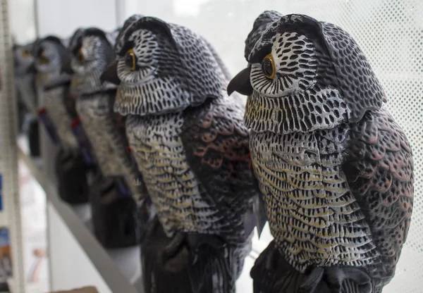 Carved owls on a shelf — Stock Photo, Image